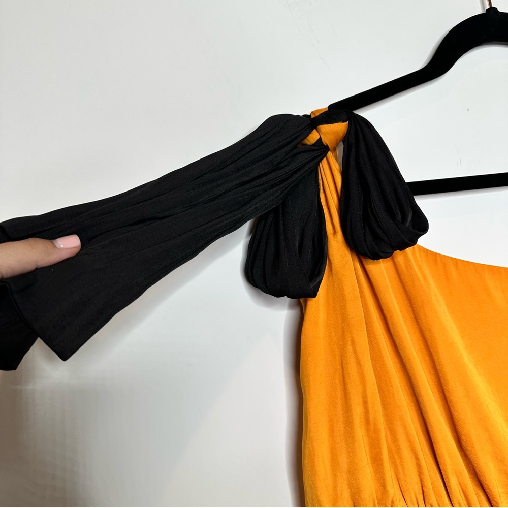 Maje Rasti One-Shoulder Satin Midi Dress in Yellow - Picture 6 of 12
